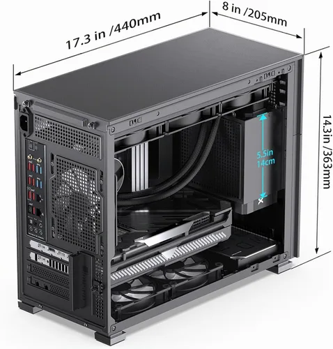 Vista 5 de JONSBO D31 MESH Caja de ordenador negra Micro ATX, compatible con placa base MATX/ITX/Soporte RTX 4090 (335-400 mm) GPU 360/280AIO, alimentación