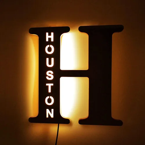 Vista 16 de Luz nocturna LED personalizada, letra inicial de madera grabada con nombre para familiares amigos, alfabeto, dormitorio, boda, Navidad, Halloween y j