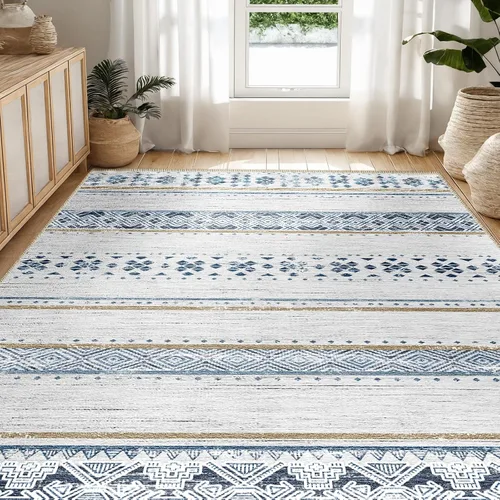 Vista 43 de BESTSWEETIE Alfombras de área de 2 x 3 pies para sala de estar, lavables, marroquíes, rústicas, geométricas neutrales, de pelo bajo