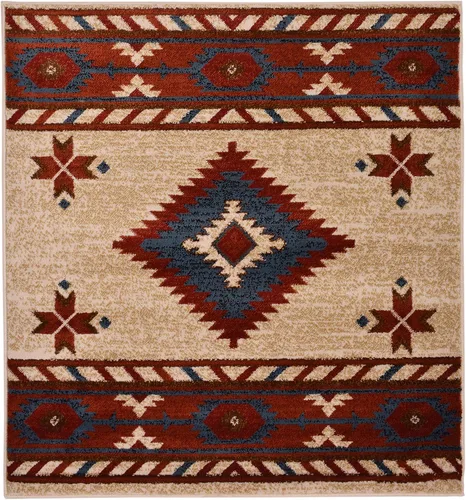 Vista 32 de Nevita Collection Southwestern Native American Design Area Alfombra geométrica (azul, 5'3" redondo)