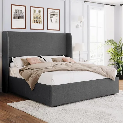 Vista 8 de PaPaJet Cama de Almacenamiento con Elevación Tamaño Queen, Marco de Cama Plataforma Tapizada con Almacenamiento Hidráulico/Cabecera Moderna Gris
