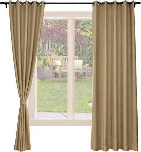 Vista 20 de Frelement Cortinas opacas de lino natural, paneles de cortinas con ojales para sala de estar, cortinas con aislamiento térmico, 52 pulgadas de ancho