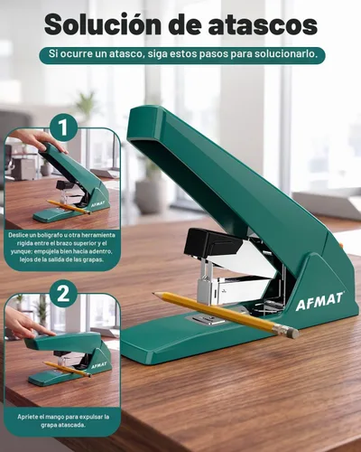 Vista 7 de AFMAT Engrapadora resistente, capacidad de 100 hojas, 50% menos esfuerzo Verde