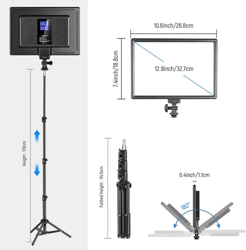 Vista 5 de NEEWER Panel de Luz LED para Video de 13", Kit de Iluminación de Estudio con Soporte de Trípode, Luz Clave Fotográfica Ajustable Bicolor de 20W