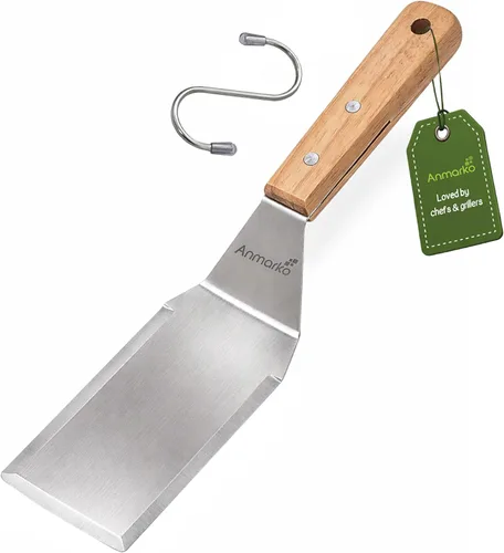 Vista 10 de Juego de espátulas de metal, espátula larga para plancha, espátulas de teppanyaki, raspador de plancha y aleta para panqueques o volteador