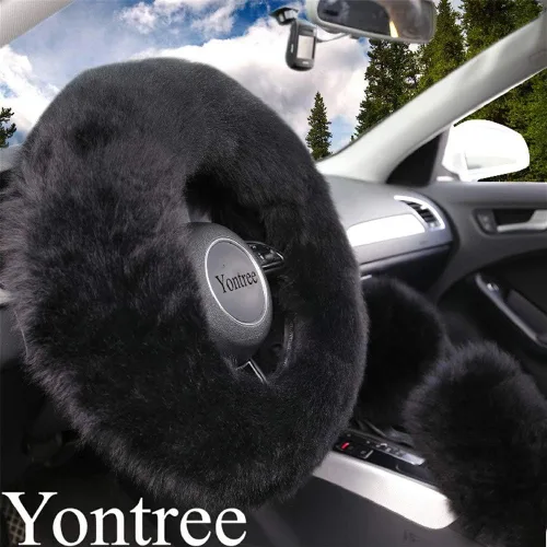 Vista 2 de Yontree - Juego de 3 fundas de volante modernas y acolchadas, para mujeres, jóvenes, señoras u hombres, de lana pura Australia, universales, 15 Negro