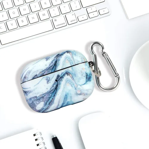 Vista 2 de Funda protectora de lujo para AirPods PRO, kit de accesorios para niñas para AirPods PRO, color mármol azul