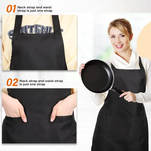 Vista 4 de JaGely 36 delantales lisos con 2 bolsillos, unisex, para mujeres y hombres, delantal lavable para cocina, cocina, pintura, manualidades, barbacoa