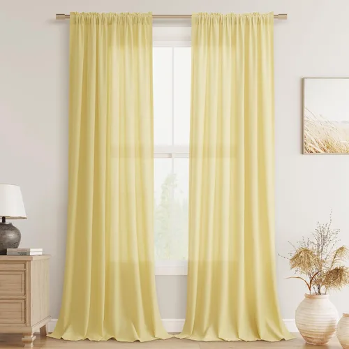 Vista 103 de Cortinas de lino verde aguamarina de 84 pulgadas de largo, juego de 2 paneles semitransparentes con bolsillo para barra para comedor, decoración