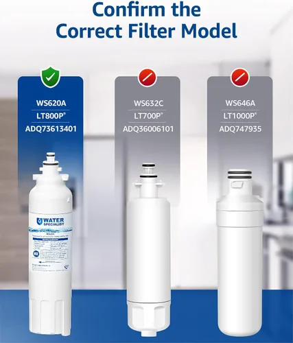 Vista 2 de Waterspecialist ADQ73613401 Filtro de agua para refrigerador, repuesto para LG® LT800P®-6 meses/200 galones, ADQ73613408, ADQ73613402, ADQ75795104