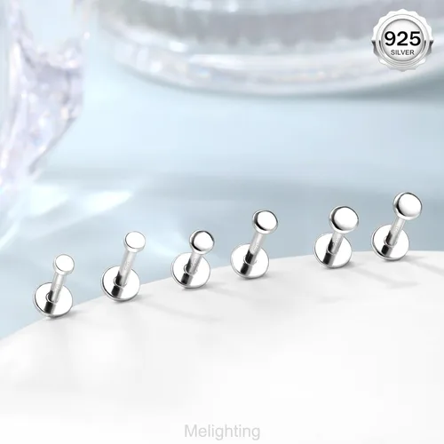 Vista 3 de Melighting Aretes de hélice de plata esterlina 925 para cartílago, roscados internamente, tragus, aretes de espalda plana, 6/0.315 in, piercing