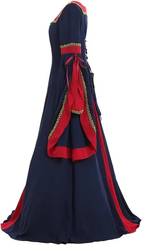 Vista 3 de CosplayDiy Vestido renacentista para mujer, disfraz medieval, vestidos victorianos, falda pirata, vestido de elfo de hadas renacentistas