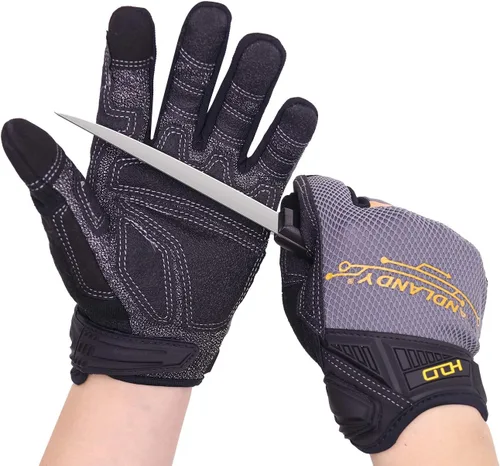 Vista 10 de HANDLANDY Guantes de trabajo para hombre, pantalla táctil, guantes de mecánico, ajuste flexible y transpirable, nudillos y palma acolchados