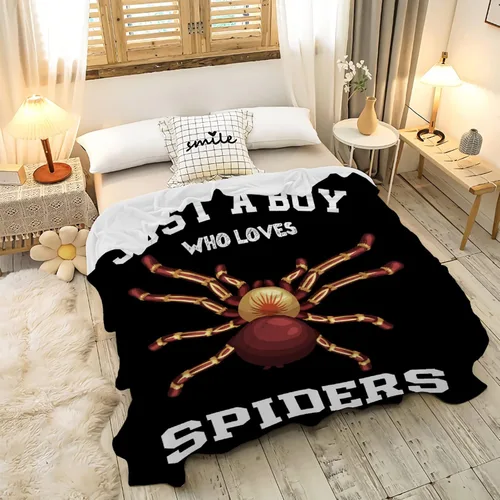 Vista 2 de Manta con texto en inglés "Just A Boy Who Loves Spiders", ligera y acogedora, manta de franela de forro polar, el mejor regalo, decoración del hogar