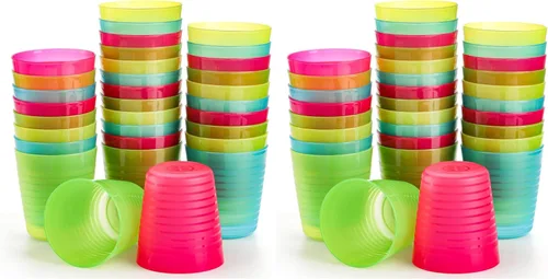 Vista 10 de Dicunoy Paquete de 32 vasos de plástico reutilizables de 8 onzas, vasos pequeños para beber, vasos abiertos de colores irrompibles, vaso de agua