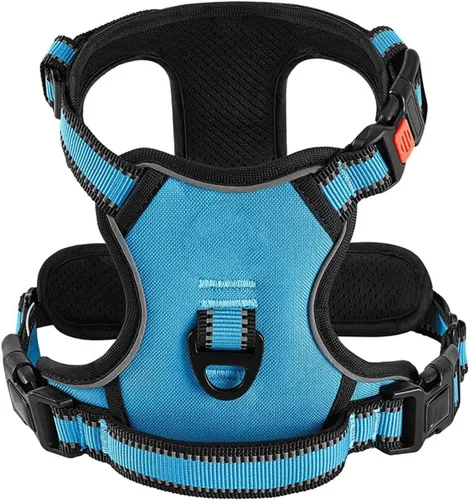Vista 8 de Adjustable Reflective Nylon Dog Harness Vest No Pull Soft & Air-Permeable Pet Harness for Small & Large Dogs(Black,S)