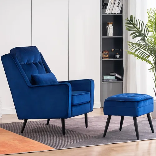 Vista 4 de MCombo Sillas decorativas, sillón individual tapizado de terciopelo para sala de estar, silla de recepción para oficina 4278 (azul)