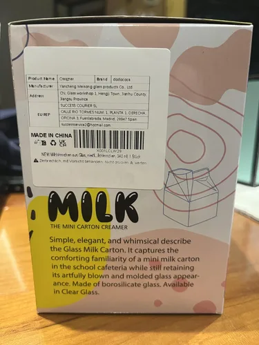 Vista 3 de Jarra de cartón de leche de vidrio lindo transparente Kawaii Milk Carton Cup Mini Creamer Jarra Contenedor de 12 onzas, 1 unidad