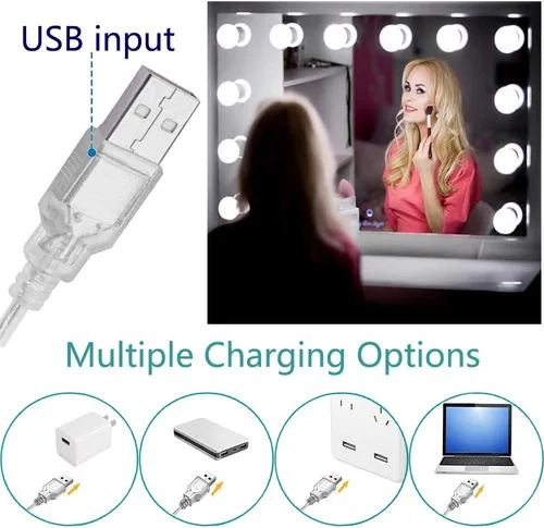 Vista 5 de FuLin - Luces de tocador para espejo, kit de luces LED estilo Hollywood con luz regulable, 10 bombillas, luces vanisty para tocador de maquillaje