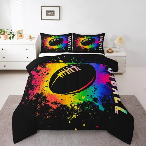 Vista 7 de Erosebridal Juego de edredón de fiesta de bolos para niños y niñas, juego de ropa de cama de bola de boliche, tamaño individual, marco de agua