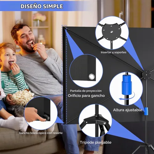 Vista 2 de WASJOYE Pantalla Proiector de 80 pulgadas con soporte, pantalla de proiector portátil HD 16:9 4K, pantalla de proyector interior de 1.2 ganancia