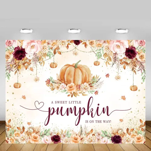 Vista 5 de MEHOFOND Telón de fondo de baby shower de calabaza pequeña de 7 x 5 pies para niñas, estilo bohemio, otoño, floral, recién nacido, decoración