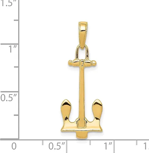Vista 4 de Collar con colgante de oro amarillo de 14 quilates 3D azul marino náutico con anclaje náutico para marineros y marineros militares, joyería fina