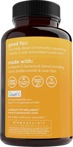 Vista 7 de Vitamina C Viva Naturals Premium Non-GMO con Bioflavonoides y escaramujos, 0.03527 oz, 250 cápsulas vegetales.