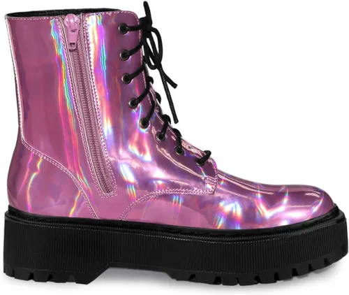 Vista 6 de Allegra K Botines de combate coloridos con plataforma y puntera redonda para mujer