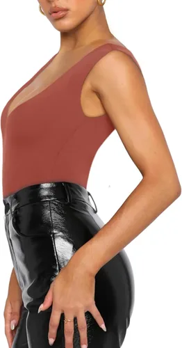 Vista 3 de REORIA Sexy escote en V profundo, sin mangas, cuello en V, espalda descubierta, para mujer