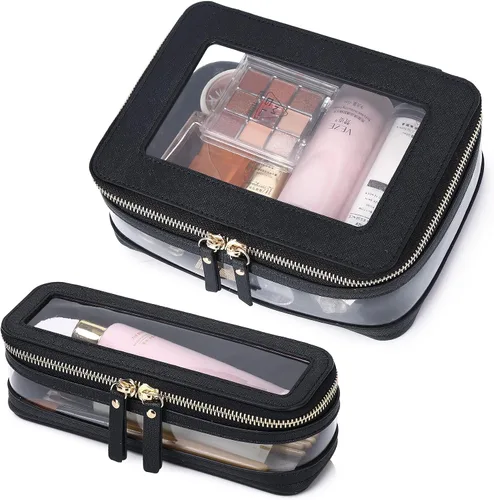 Vista 71 de Pinkmik Pequeña bolsa de maquillaje transparente, mini estuche para cosméticos, bolsa de aseo impermeable con cremallera, organizador de bolsos