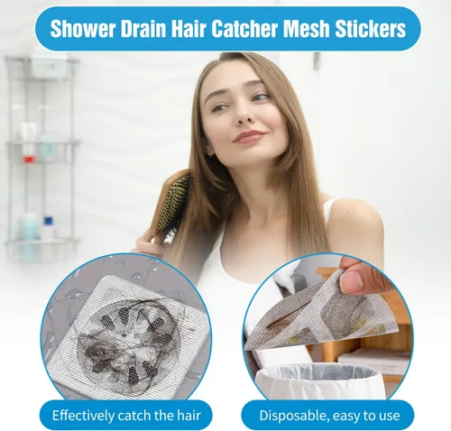 Vista 5 de Adhesivos desechables para drenaje de cabello, 10 unidades, cubierta de drenaje de ducha, protector de drenaje de ducha de baño, cubierta de malla