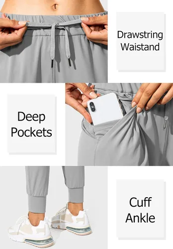 Vista 3 de SANTINY - Pantalones deportivos para mujer, con bolsillos y cordón ajustable, para correr, descansar, entrenar y trotar