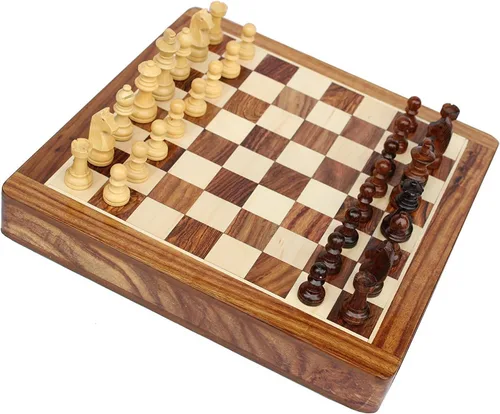 Vista 4 de Juego de mesa de ajedrez de madera con piezas magnéticas (12 x 12 pulgadas, no plegable con cajón)