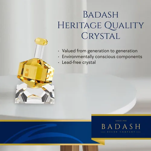 Vista 8 de Badash Decoración Dreidel de cristal amarillo hecha a mano, 3 pulgadas de alto