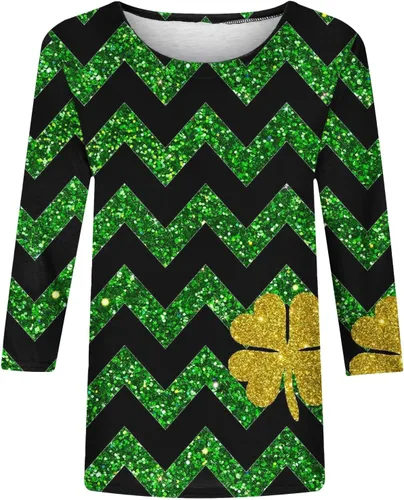 Vista 3 de Womens St Patricks Day Shirt Cute Graphic Tees Lucky Print Casual Pullover Blouses 34 Sleeve Baseball T Shirt Tops