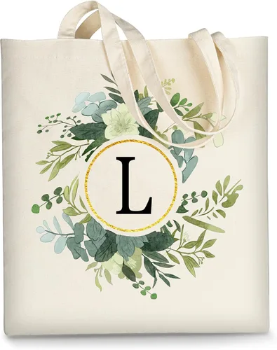 Vista 13 de AUSVKAI Bolsa de lona para mujer, bonita bolsa de algodón con iniciales estéticas, de algodón, reutilizable, personalizada, bolsas de cumpleaños