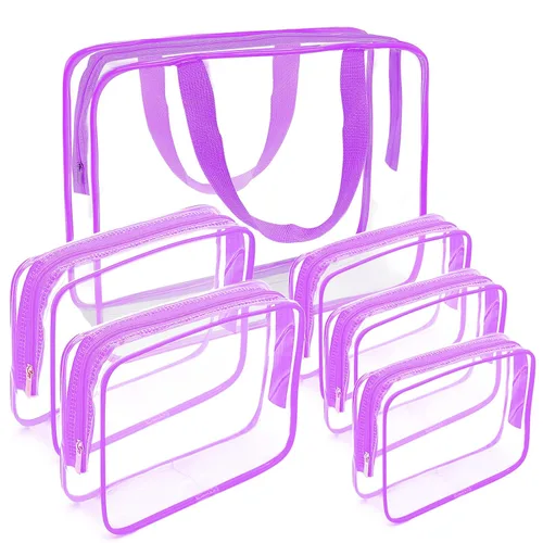 Vista 17 de APREUTY Bolsas de maquillaje transparentes, aprobadas por la TSA, juego de 3 bolsas de maquillaje grandes de PVC transparente con asa de cremallera