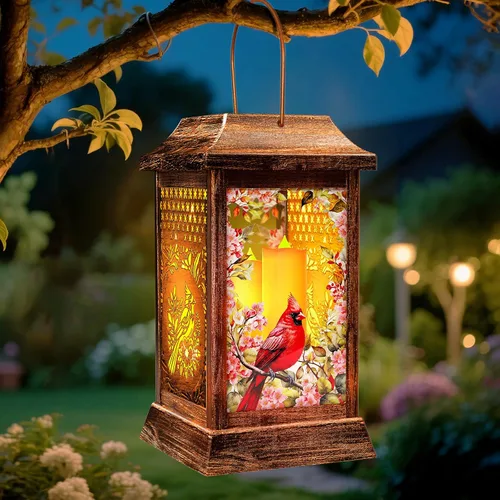 Vista 11 de Linternas solares de mariposa al aire libre impermeables, luces colgantes de metal y vidrio para decoración de jardín, regalos de cumpleaños