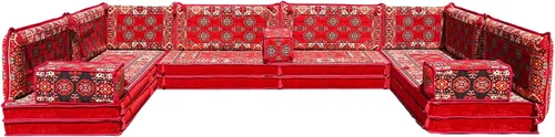 Vista 22 de arabicsofa Sofás seccionales en U hechos a mano – Asientos tradicionales en el suelo estilo Jalsa árabe