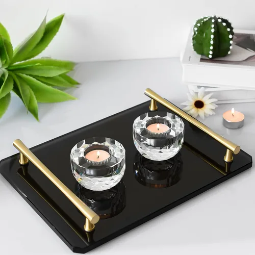 Vista 2 de Juego de 2 portavelas de cristal, cera de té, centro de mesa ultra elegante y moderno, decoración del hogar, boda