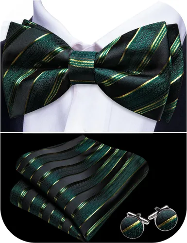 Vista 16 de Barry.Wang Pajarita de Rayas Paisley para Hombre de Seda Preatada Pañuelo de Bolsillo Gemelos Juego Formal Boda Fiesta Graduación