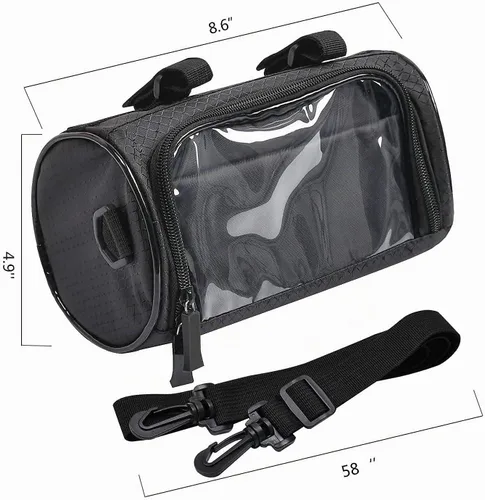 Vista 7 de Bolsa para Manillar de Bicicleta, Bolsa de Almacenamiento Frontal Impermeable, Accesorios de Soporte de Teléfono para Bicicleta, Funda Transparente