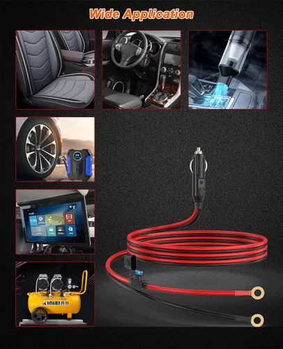 Vista 6 de 12AWG Cable de Cargador de Encendedor de Cigarrillos Resistente, Cable Adaptador de Encendedor de Cigarrillos Macho de 3.3FT con Luz LED y Caja