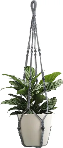 Vista 10 de Colgador de macramé para colgar plantas de interior con cuentas de madera, macetas de macramé sin borlas, para interiores y exteriores, decoración