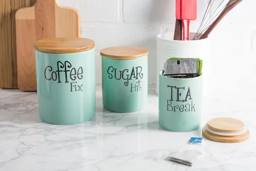 Vista 6 de DII Accesorios de cocina Colección retro, cerámica, juego de recipientes, aguamarina, 3 piezas