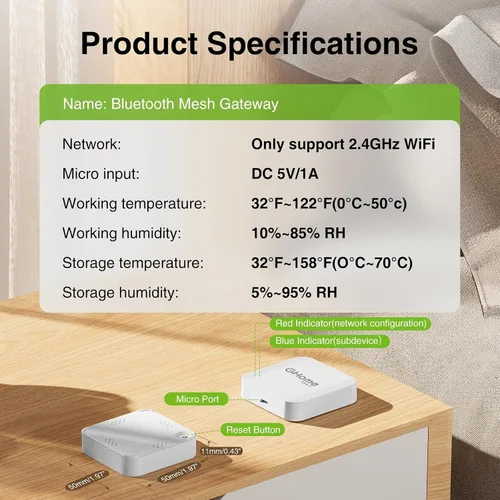 Vista 7 de GHome G2 Smart WiFi Gateway, Hub WiFi para Cerraduras Inteligentes, Control Remoto, Gateway G2 para Aplicación de Cerradura TT/DD, WiFi 2.4Ghz