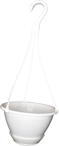 Vista 4 de Cesta colgante de plástico blanco de 8'' con platillo de Koba (5)