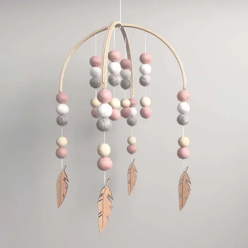 Vista 5 de Cuna móvil neutral para cuna móvil hecha a mano, bola de fieltro móvil, cuna de bebé, móvil de techo móvil para habitación de niñas, decoración