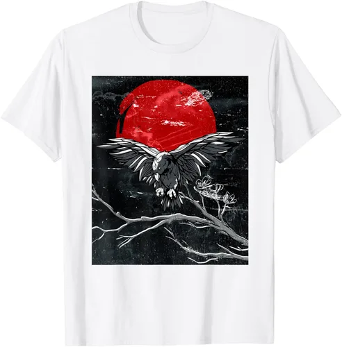 Vista 90 de Red Moon Raven - Camiseta japonesa de cuervo negro, Negro, S